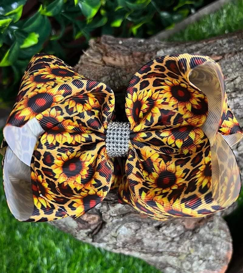 Leopard Sunflower Hair Bow